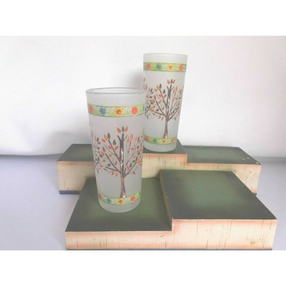 2 votive Candle Holder frosted glass, fall deciduous tree, Lori Siebert design - Picture 2 of 6